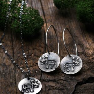 zestaw renifer kolczyki i naszyjnik srebro